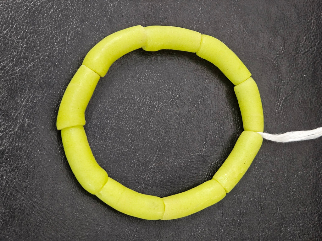 Lime Green Krobo Powdered Glass Tube Beads • Handmade Recycled Glass • Ghana • Large Hole • 10–12 × 24–30 mm
