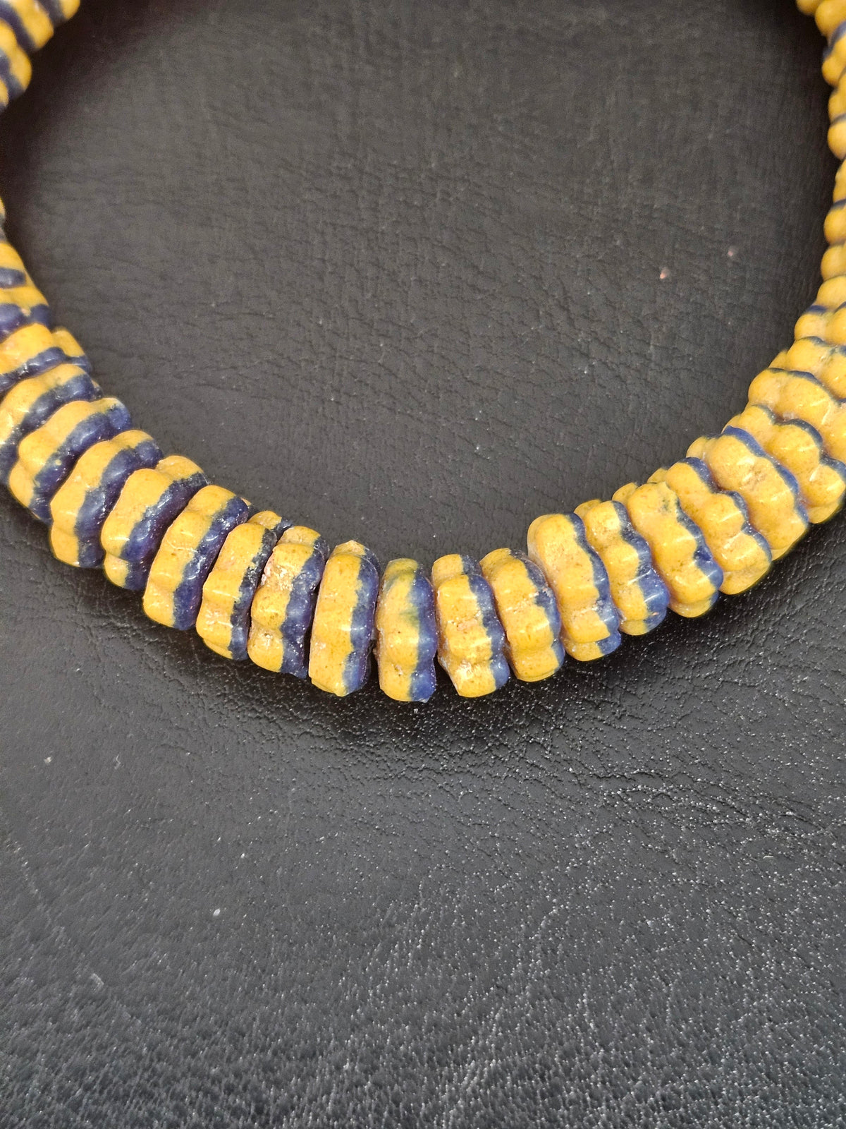 Golden Yellow and Indigo Krobo Glass Spacer Beads, Handmade African Recycled Glass Beads, Ghana Jewelry Making Supplies