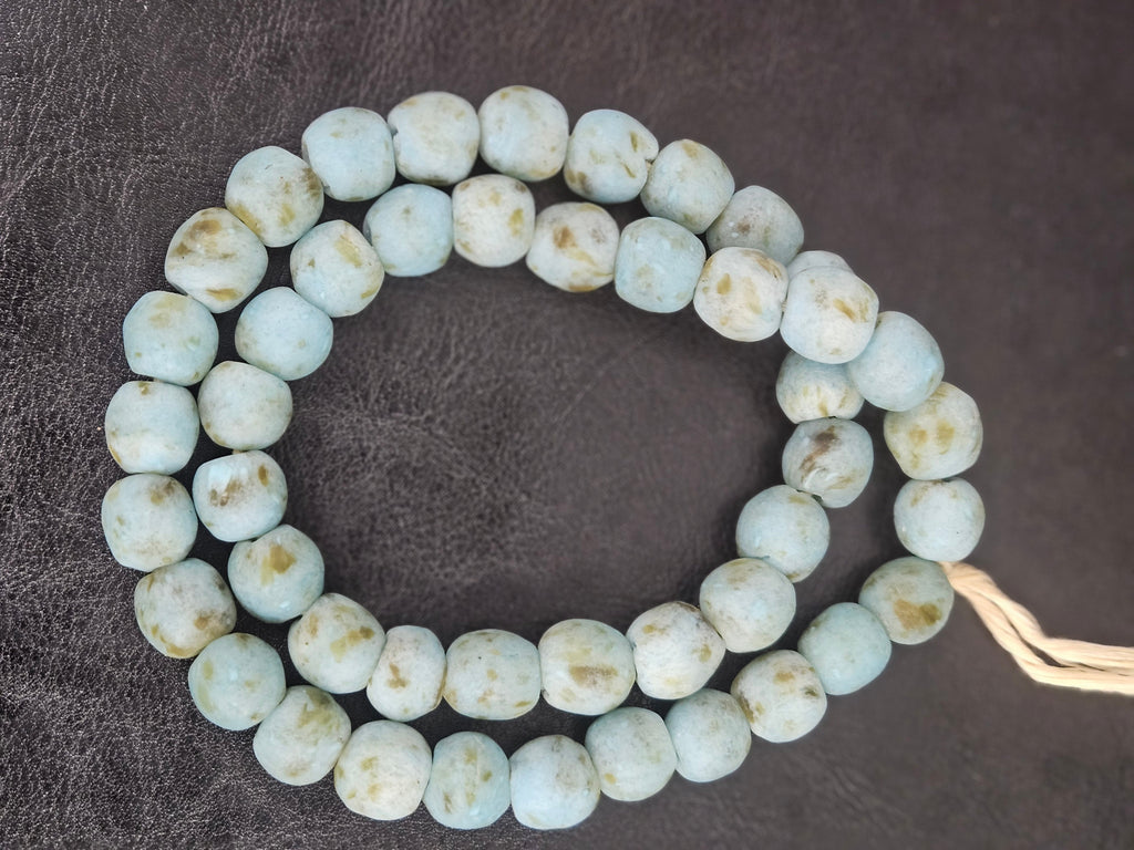 Authentic Krobo Powdered Glass Beads Ghana | Matte Mist Blue Recycled Glass Beads | 13–14mm