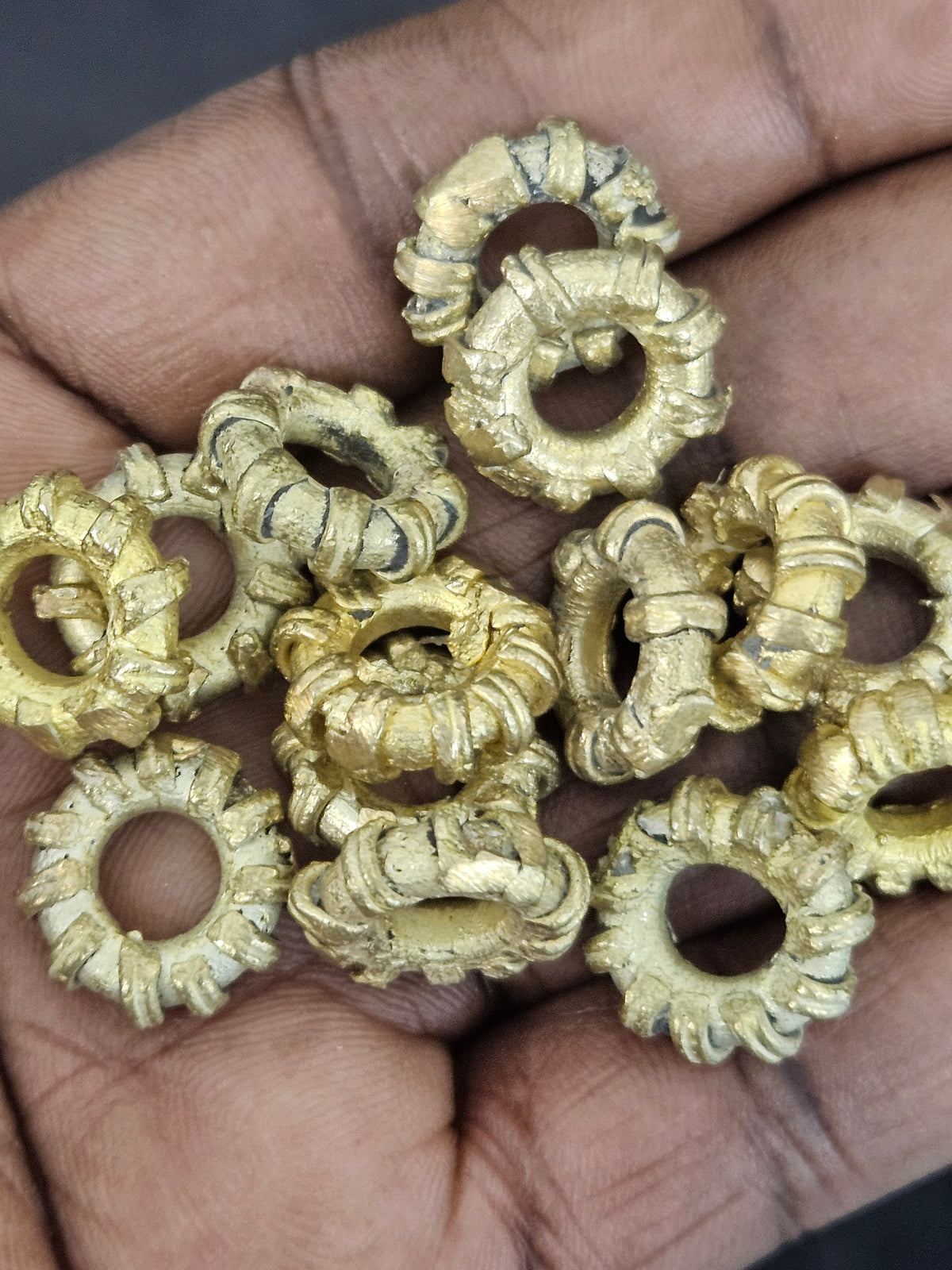 14mm Handcrafted Ashanti Brass Ribbed Ring Spacer Beads | Large Hole African Brass Beads from Ghana | Designers Jewelry Components