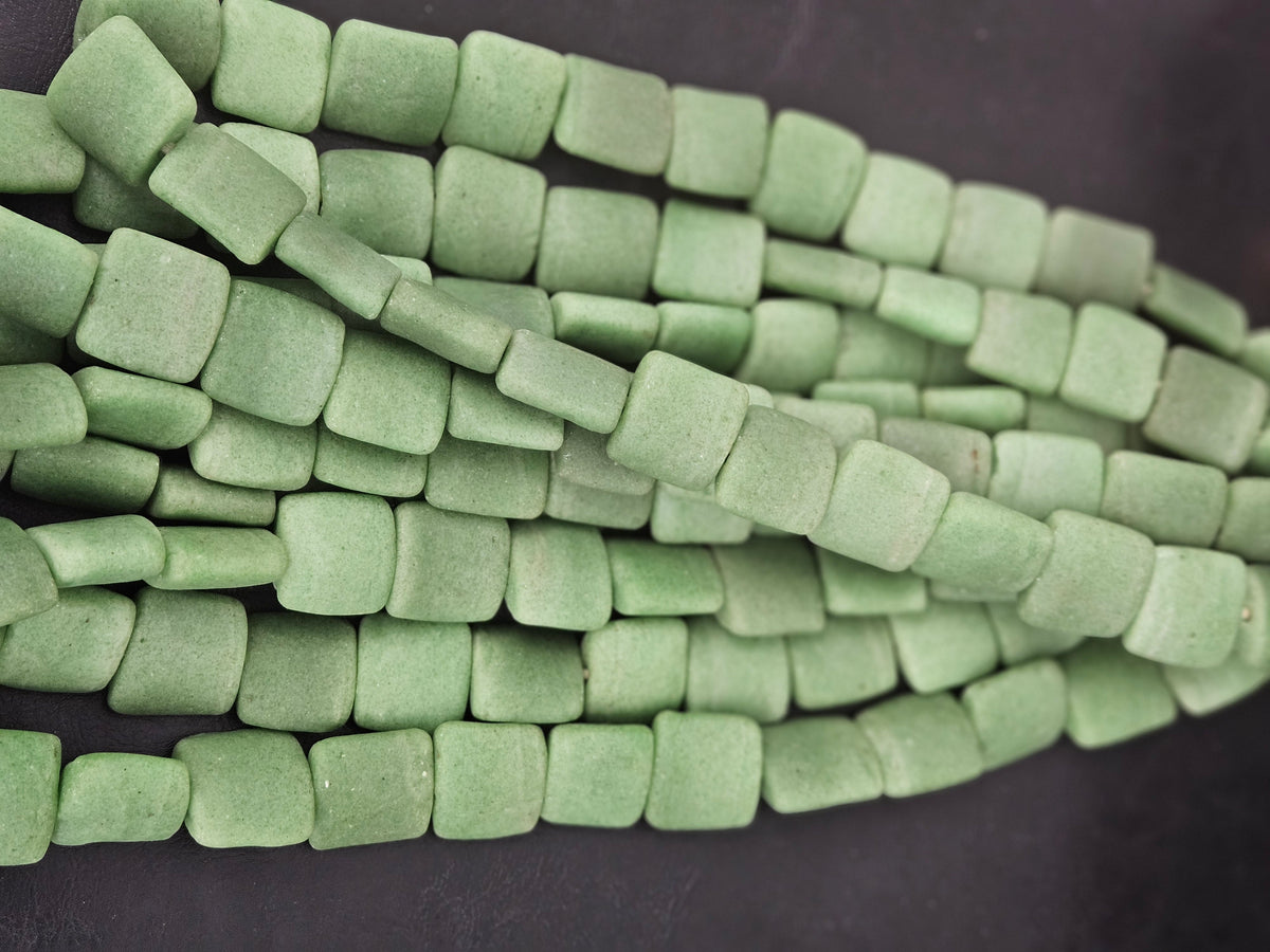Aadampo Large Moss Green Krobo Powdered Glass Beads | Authentic Handmade Recycled Glass Beads | 25 × 25 × 11–12mm