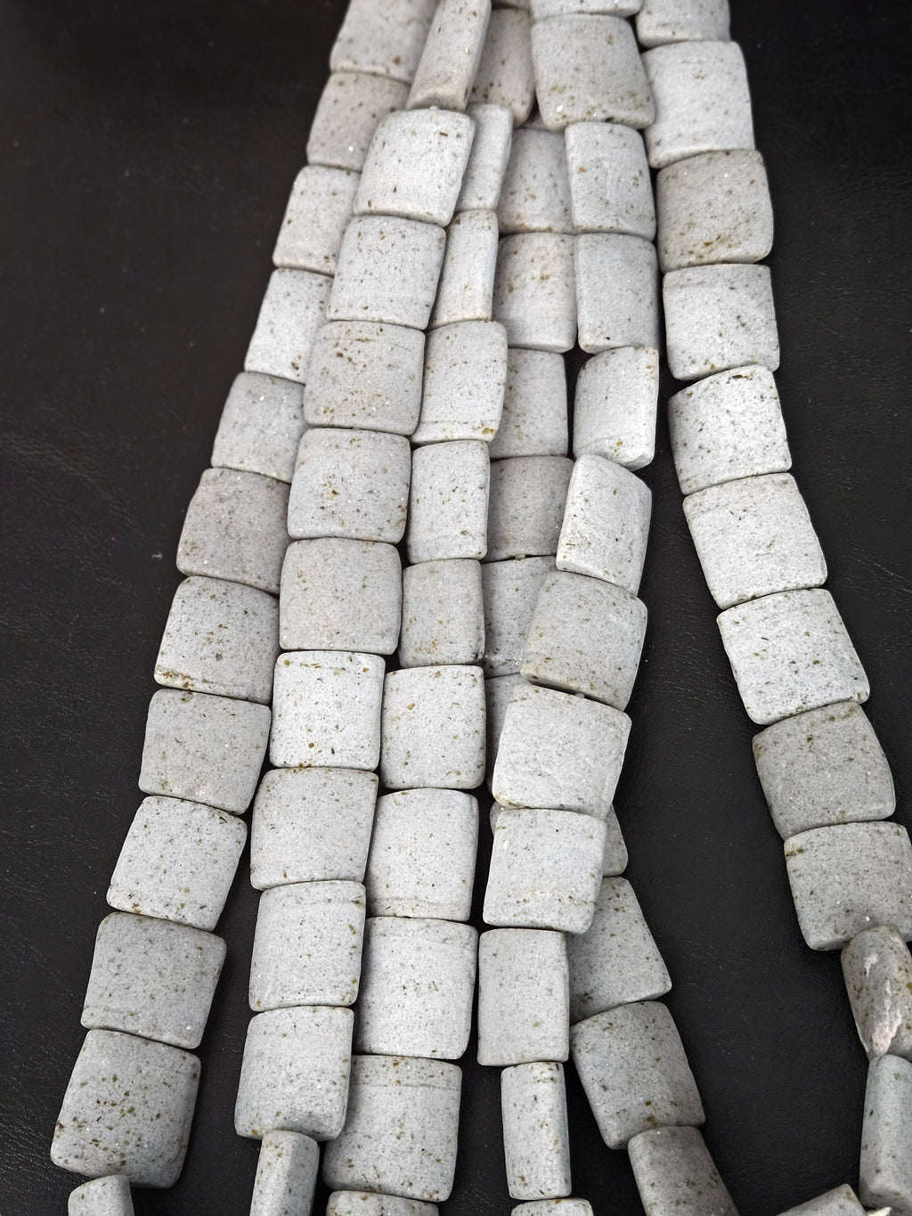 Authentic Large Stone Gray Krobo Powdered Glass Beads Ghana | Handmade Recycled Glass Pillow Cube Beads