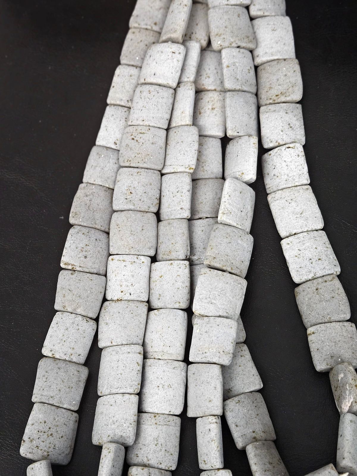 Authentic Large Stone Gray Krobo Powdered Glass Beads Ghana | Handmade Recycled Glass Pillow Cube Beads