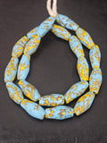 Sky Blue & Golden Fusion Krobo Recycled Glass Beads | Handmade African Statement Beads from Ghana